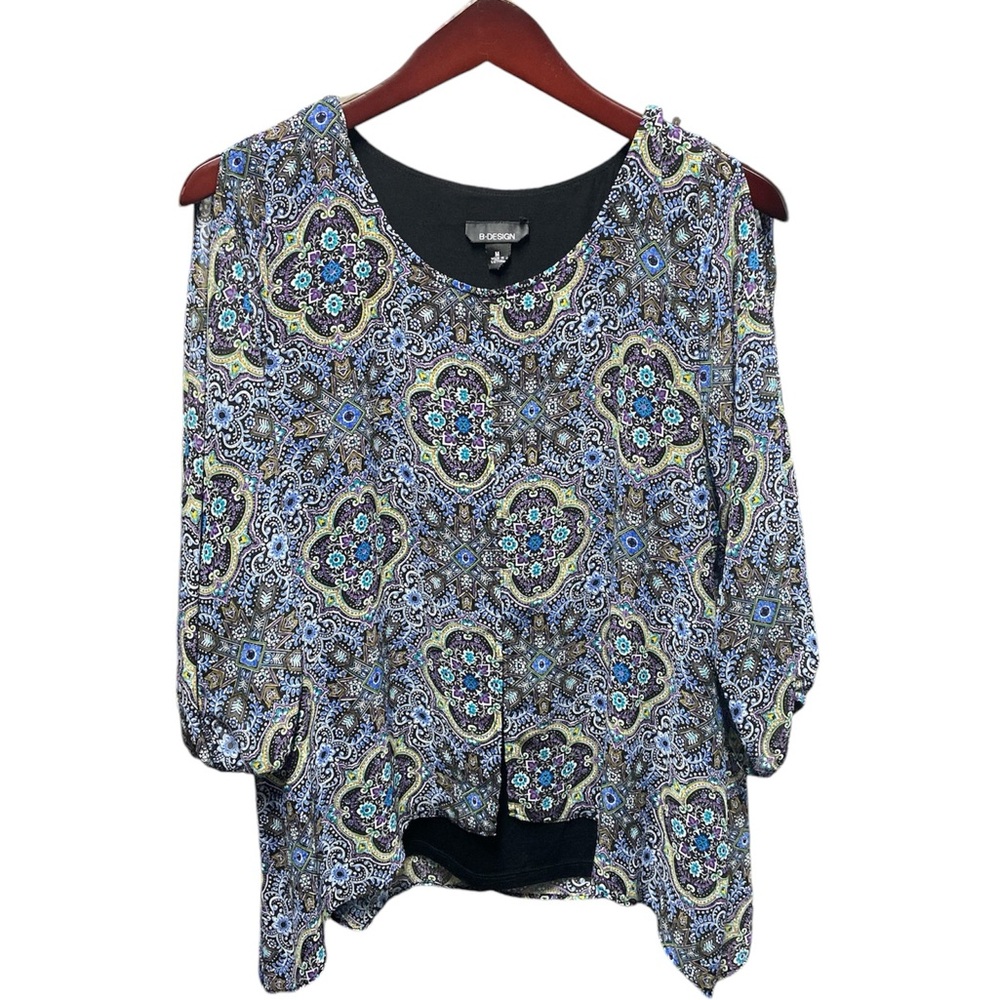 Patterned blouse- 3/4 Cold Shoulder Sleeve B. Design